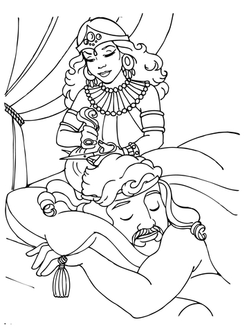 Delilah Cutting Samson'S Hair Coloring Page